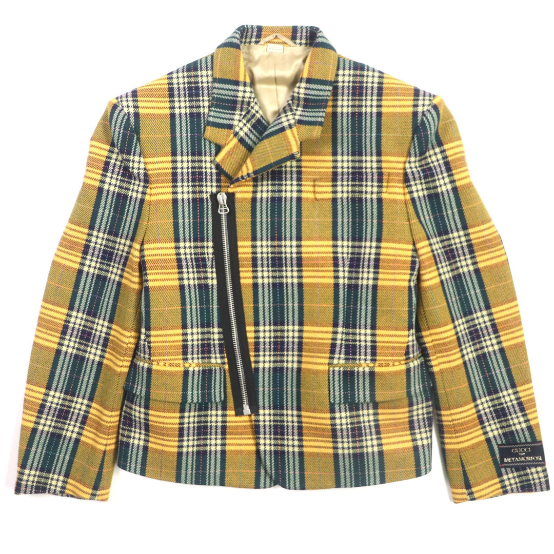 GUCCI Riders jacket 710795 Outer: 88% wool, Outer: 10% nylon, Outer: 2% rayon, Lining: 100% rayon, Sleeve lining: 100% cupra yellow-green METAMORFOSI mens 46 Used Authentic
