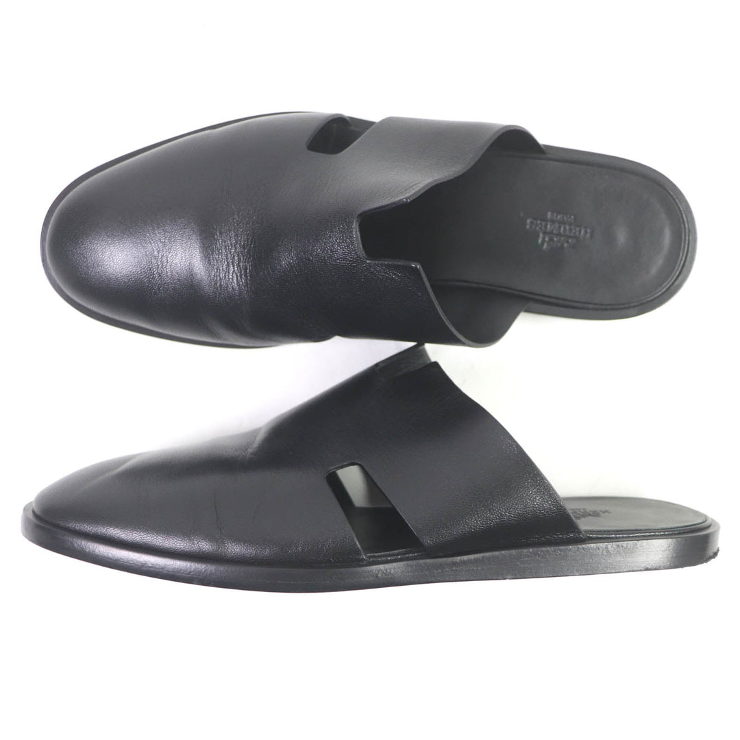 HERMES Sandals Main: Leather black mens 43 Used Authentic