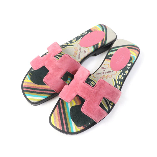 HERMES Sandals Main: Suede leather pink Oran Women 36 Used Authentic