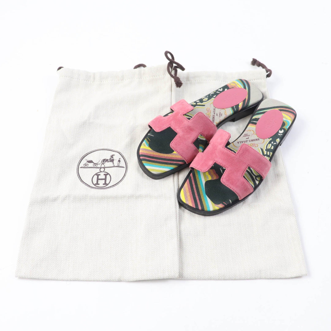 HERMES Sandals Main: Suede leather pink Oran Women 36 Used Authentic