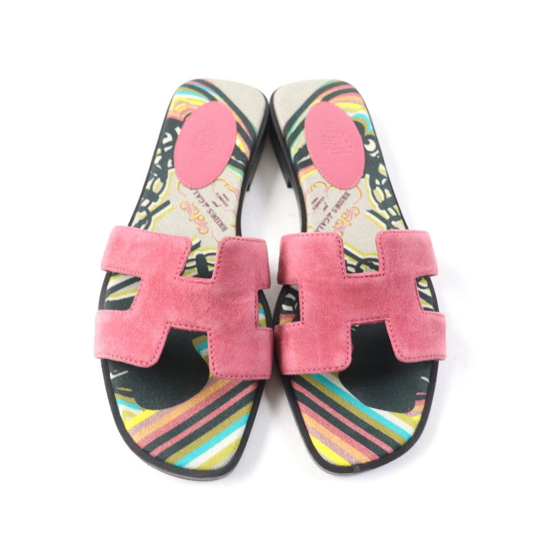 HERMES Sandals Main: Suede leather pink Oran Women 36 Used Authentic
