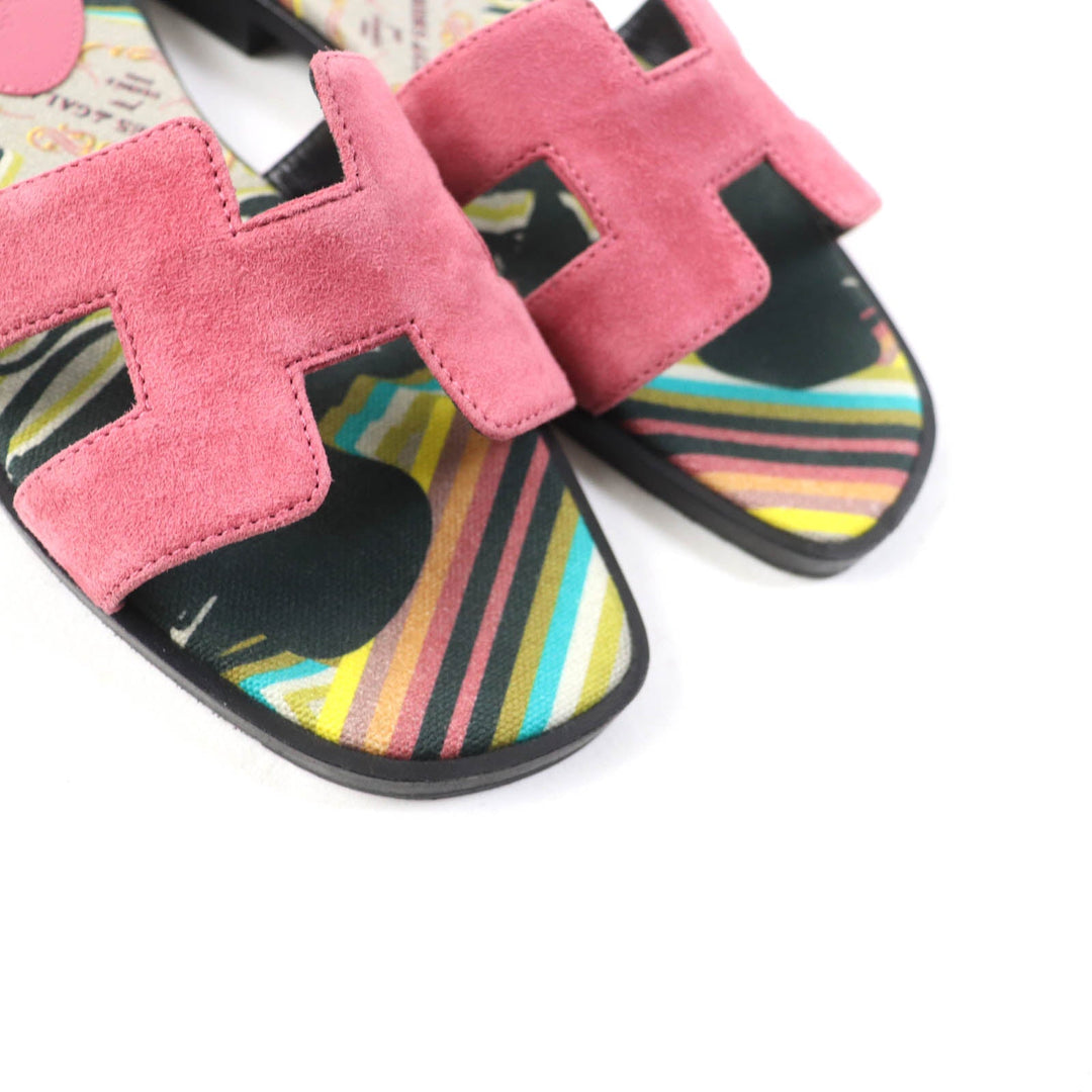 HERMES Sandals Main: Suede leather pink Oran Women 36 Used Authentic