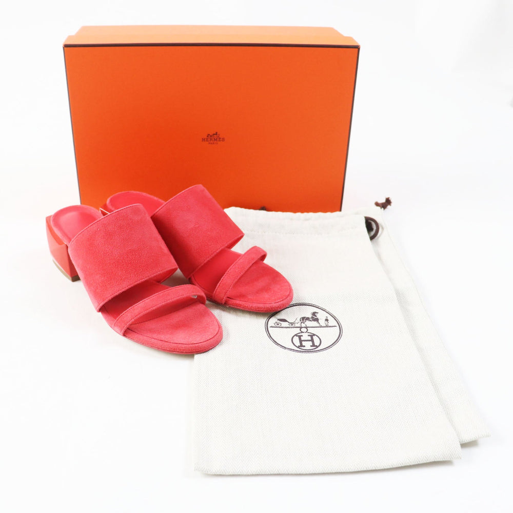 HERMES Sandals 211060Z Main: Suede leather Rouge Corazon Cornelia Women 35 1/2 Used Authentic