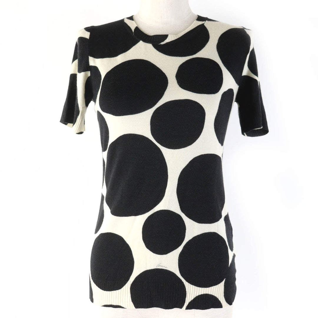 GUCCI Short sleeve knit 229111 Main: 100% cashmere Black Ivory Women S Used Authentic