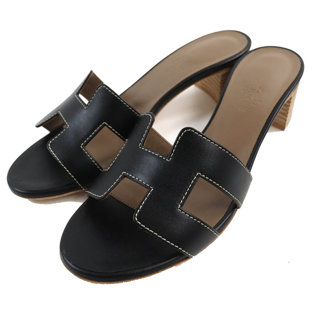 HERMES Sandals 071002Z Main: Leather black Oasis Women 35 1/2 Used Authentic
