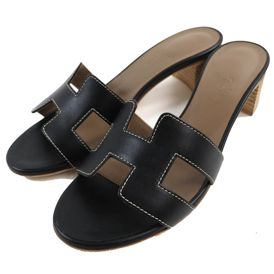 HERMES Sandals 071002Z Main: Leather black Oasis Women 35 1/2 Used Authentic
