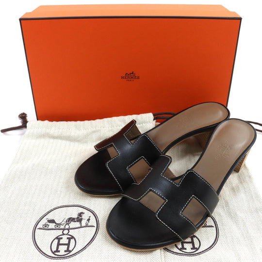 HERMES Sandals 071002Z Main: Leather black Oasis Women 35 1/2 Used Authentic