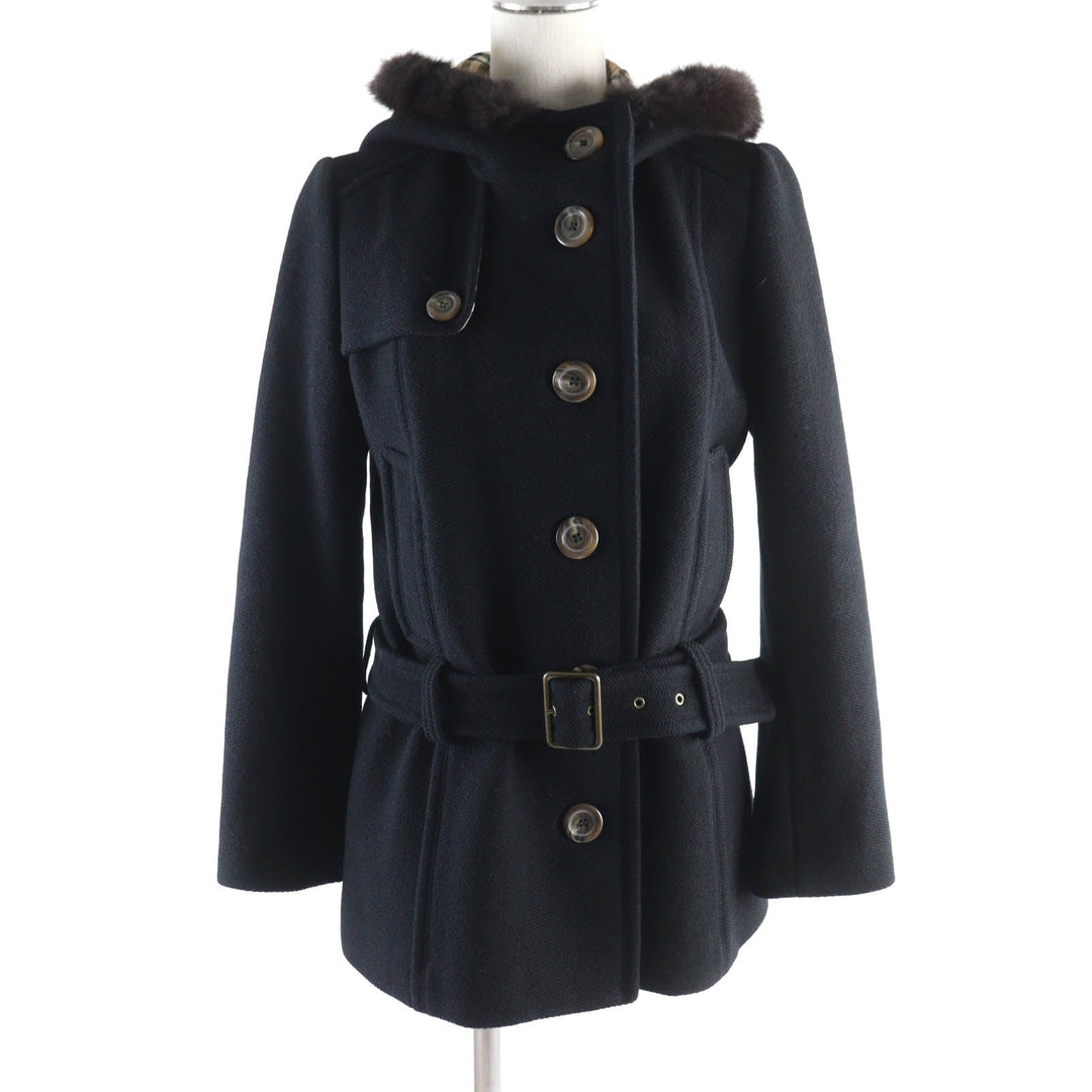 BURBERRY BLUE LABEL coat FNF26-815-09 Outer: 90% wool, Outer: 10% nylon, Part: rabbit, Lining: polyester, Lining: cupra black Women 38 Used Authentic