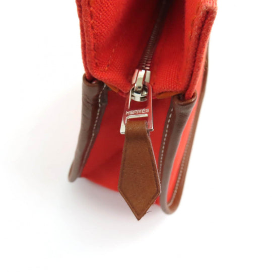 HERMES Pouch Main: Cotton, Lining: Polyurethane, Lining: Cotton, Lining: Polyamide, Part: Leather Orange Camille Women Used Authentic
