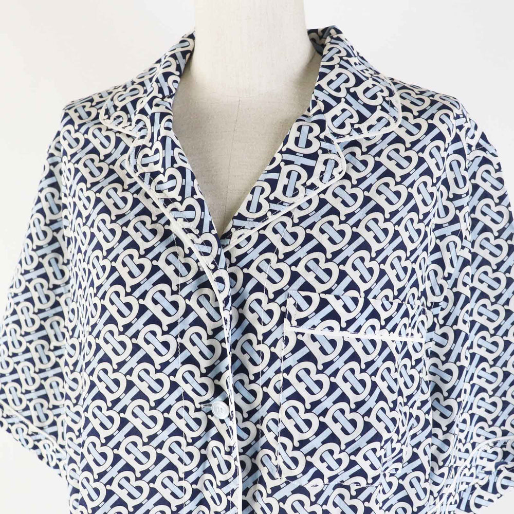 BURBERRY Short sleeve shirt 8048782 Main: 100% silk, Part: 100% silk blue white navy Women 40 Used Authentic