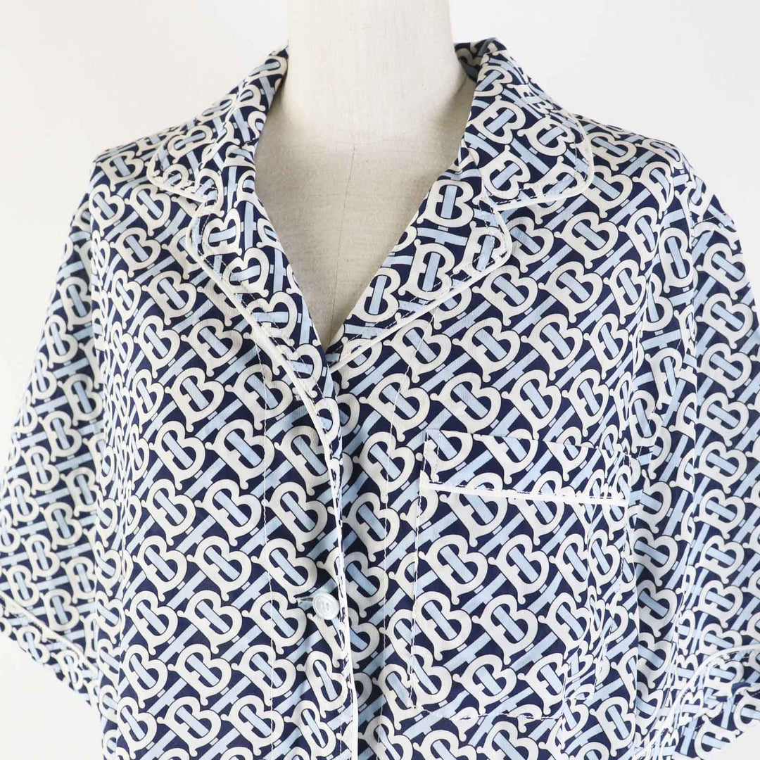 BURBERRY Short sleeve shirt 8048782 Main: 100% silk, Part: 100% silk blue white navy Women 40 Used Authentic