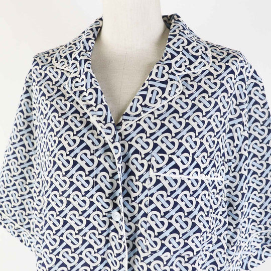 BURBERRY Short sleeve shirt 8048782 Main: 100% silk, Part: 100% silk blue white navy Women 40 Used Authentic