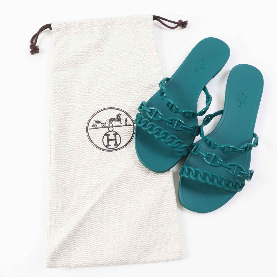 HERMES Sandals Main: Rubber green Rivage Rivage Women 37 Used Authentic