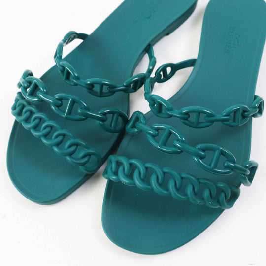 HERMES Sandals Main: Rubber green Rivage Rivage Women 37 Used Authentic