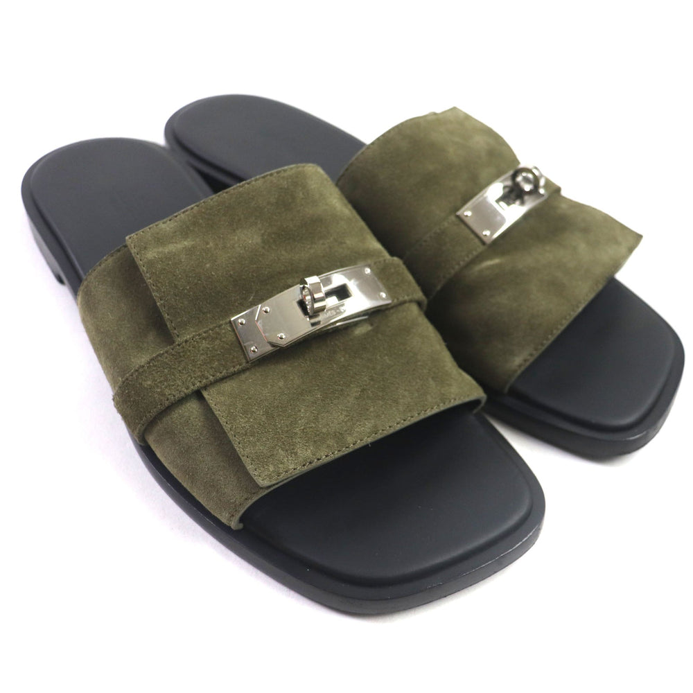 HERMES Sandals Main: Suede leather Khaki black Gabriel mens 43 Used Authentic