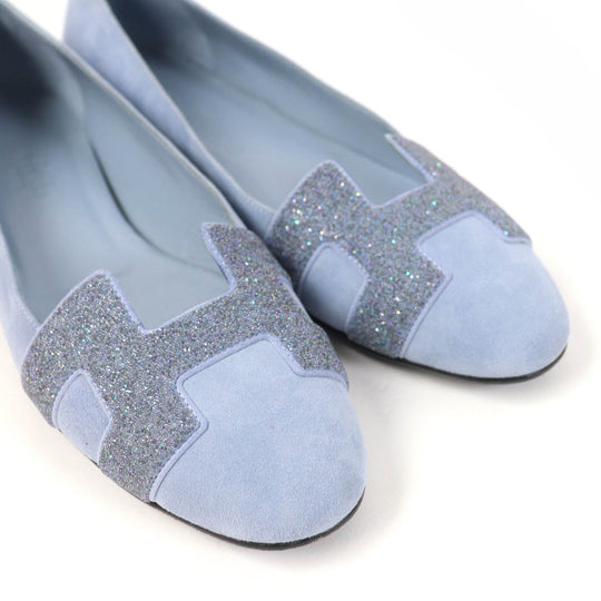 HERMES pumps Main: Suede leather Light blue Women 37 Used Authentic