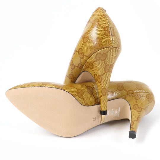 GUCCI pumps 702221 Main: GG Crystal Brown Women 35 Used Authentic