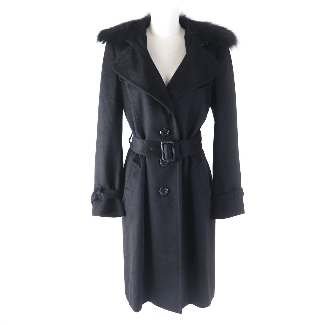 BURBERRY LONDON coat FN344-925-09 Outer: 87% wool, Outer: 13% cashmere, Part: leather, Lining: cupra, Fur: fox black Women 38 Used Authentic