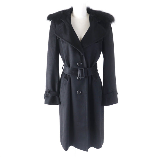 BURBERRY LONDON coat FN344-925-09 Outer: 87% wool, Outer: 13% cashmere, Part: leather, Lining: cupra, Fur: fox black Women 38 Used Authentic