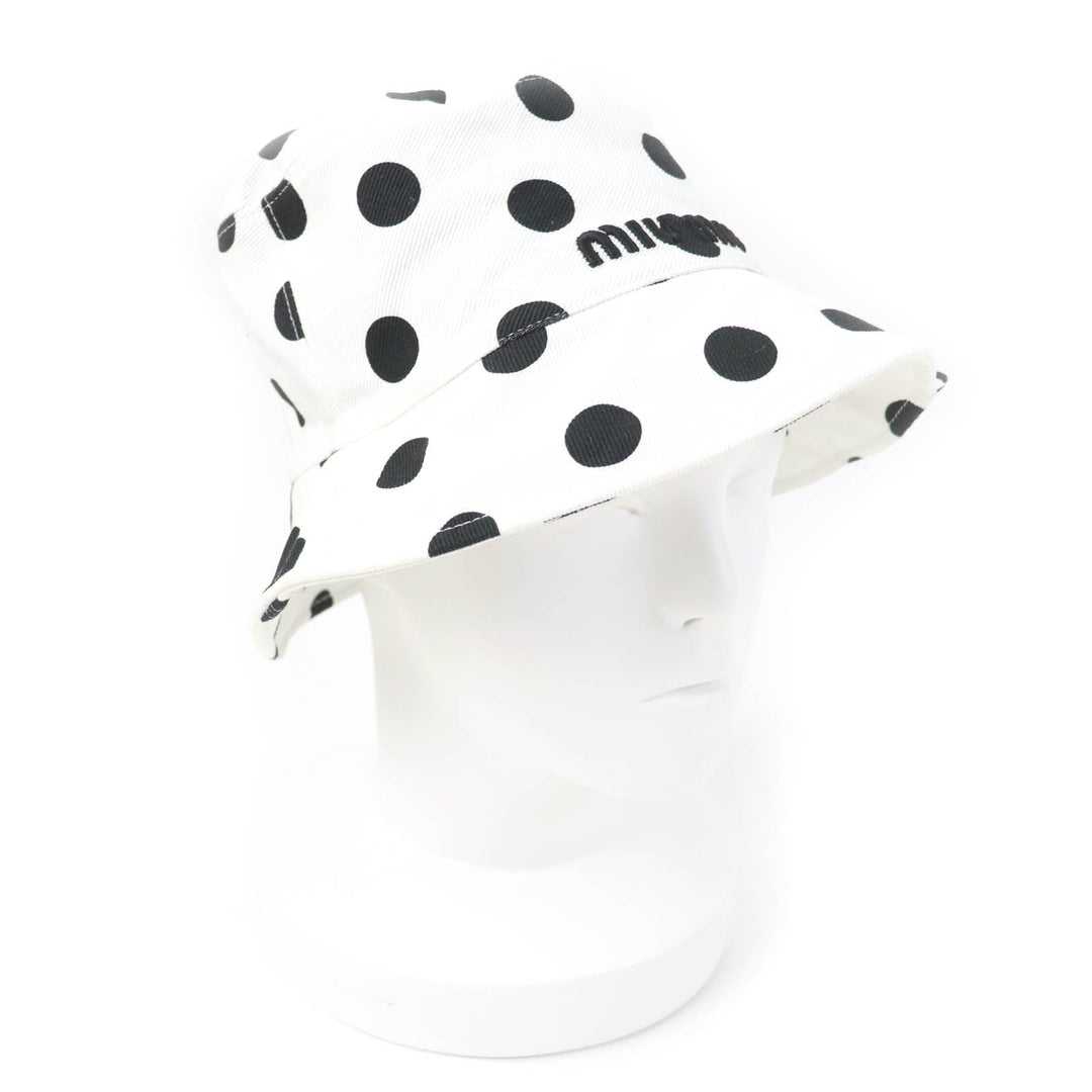 MIUMIU hat 5HC196 Main: 100% cotton, Lining: 57% polyester, Lining: 43% acetate White black Women Used Authentic
