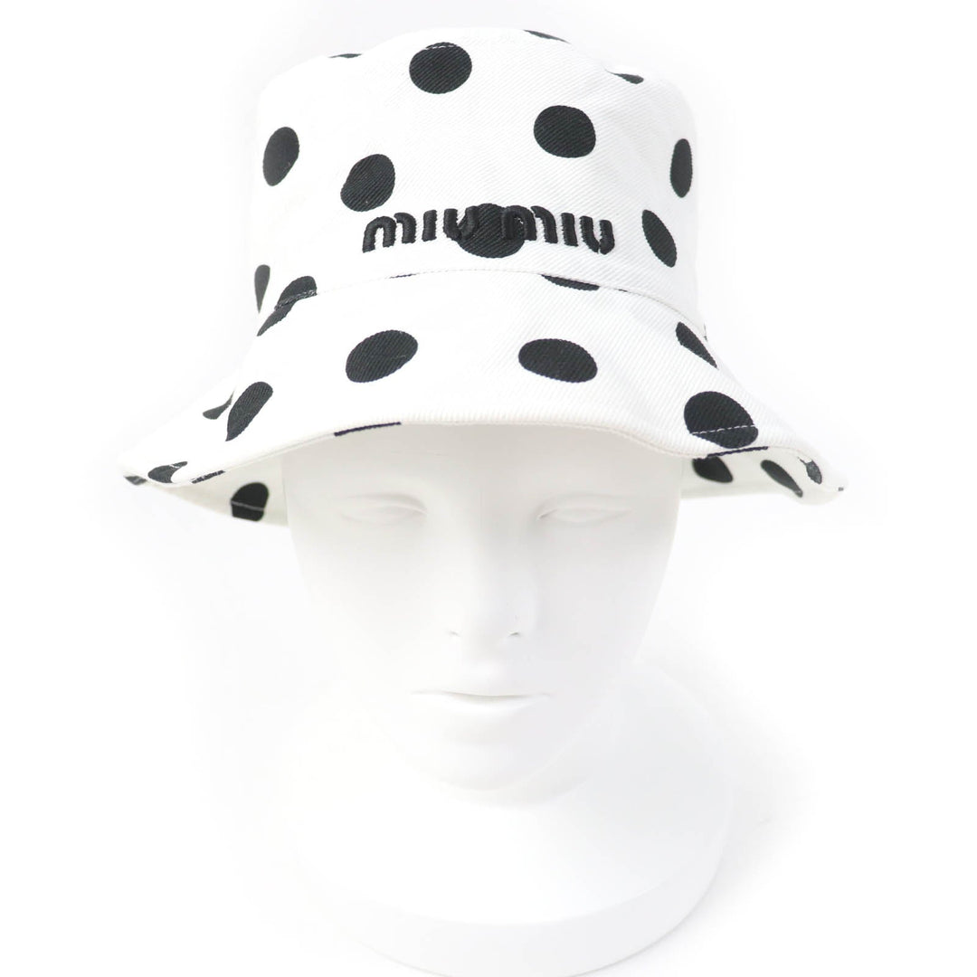 MIUMIU hat 5HC196 Main: 100% cotton, Lining: 57% polyester, Lining: 43% acetate White black Women Used Authentic