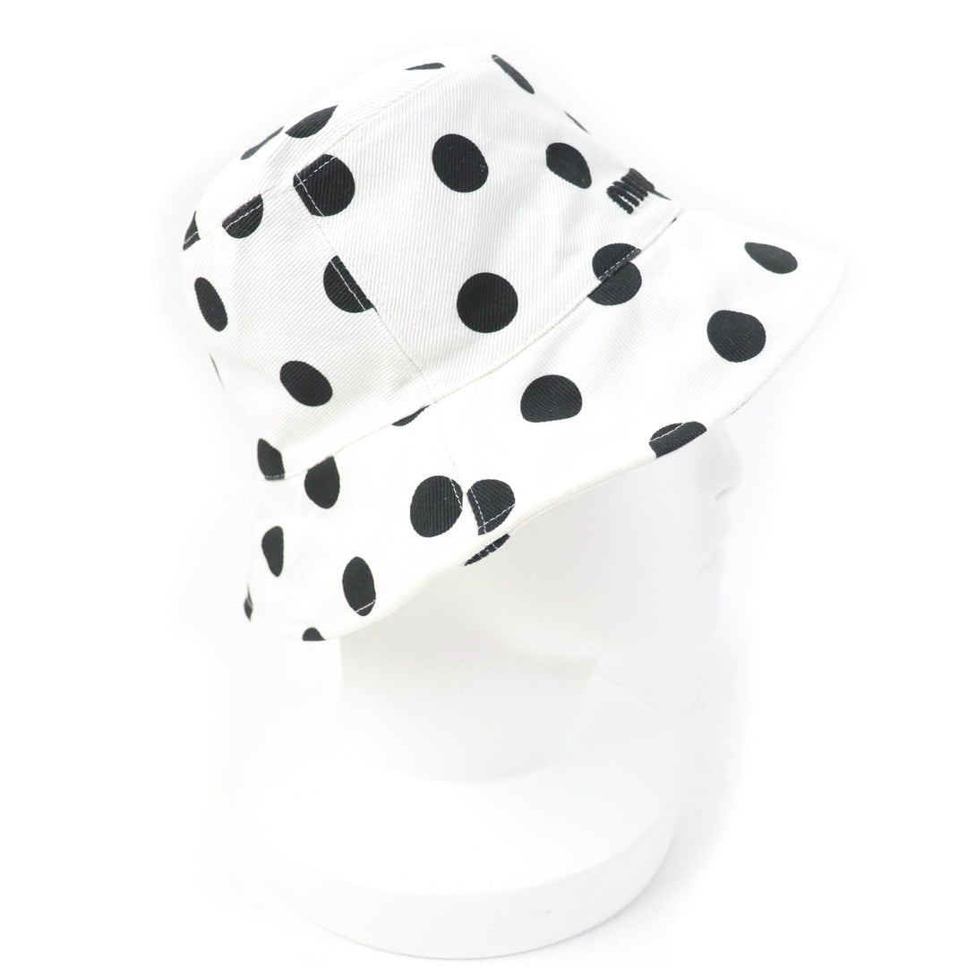MIUMIU hat 5HC196 Main: 100% cotton, Lining: 57% polyester, Lining: 43% acetate White black Women Used Authentic