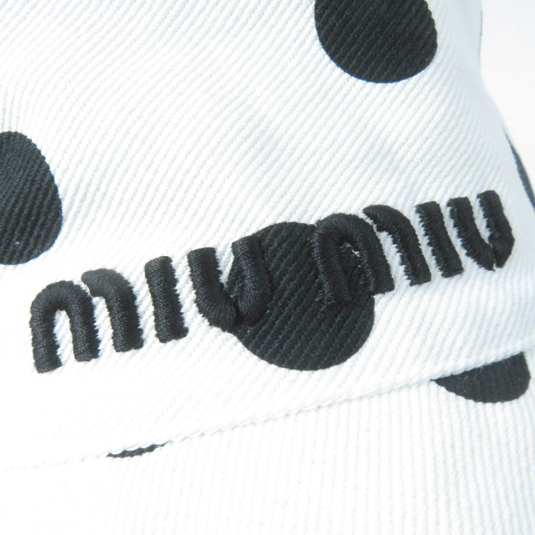 MIUMIU hat 5HC196 Main: 100% cotton, Lining: 57% polyester, Lining: 43% acetate White black Women Used Authentic