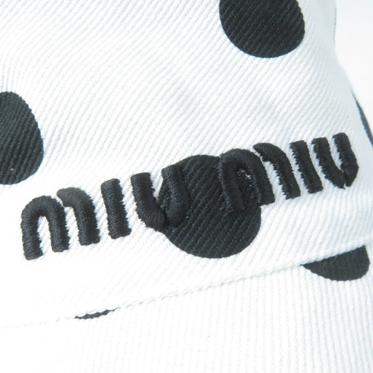 MIUMIU hat 5HC196 Main: 100% cotton, Lining: 57% polyester, Lining: 43% acetate White black Women Used Authentic