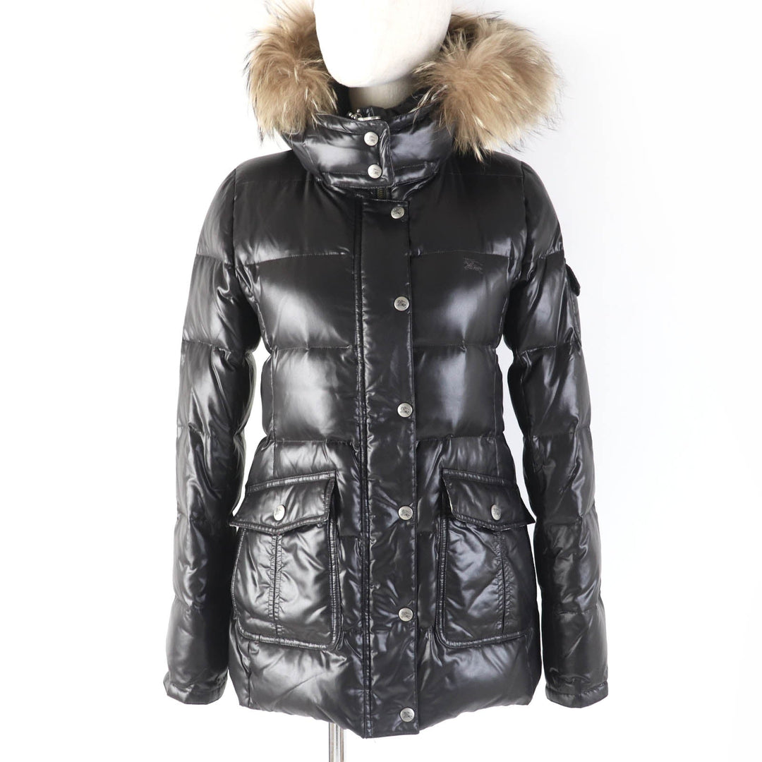 BURBERRY BLUE LABEL Down jacket FCF16-620-09 Main: 100% nylon, Part: 100% polyester, Fur: raccoon, Filling: 90% down, Filling: 10% feather Black type Women 38 Used Authentic