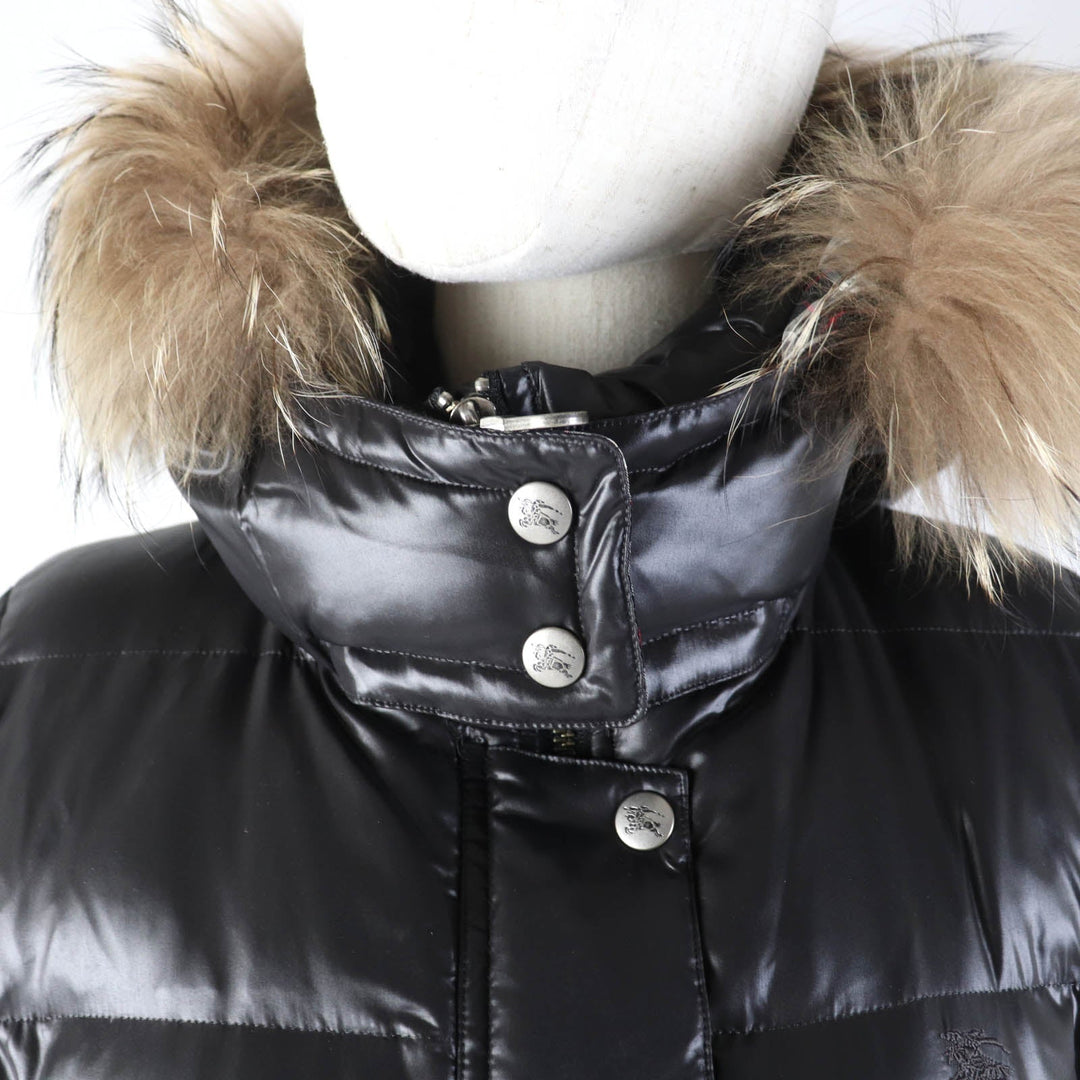 BURBERRY BLUE LABEL Down jacket FCF16-620-09 Main: 100% nylon, Part: 100% polyester, Fur: raccoon, Filling: 90% down, Filling: 10% feather Black type Women 38 Used Authentic