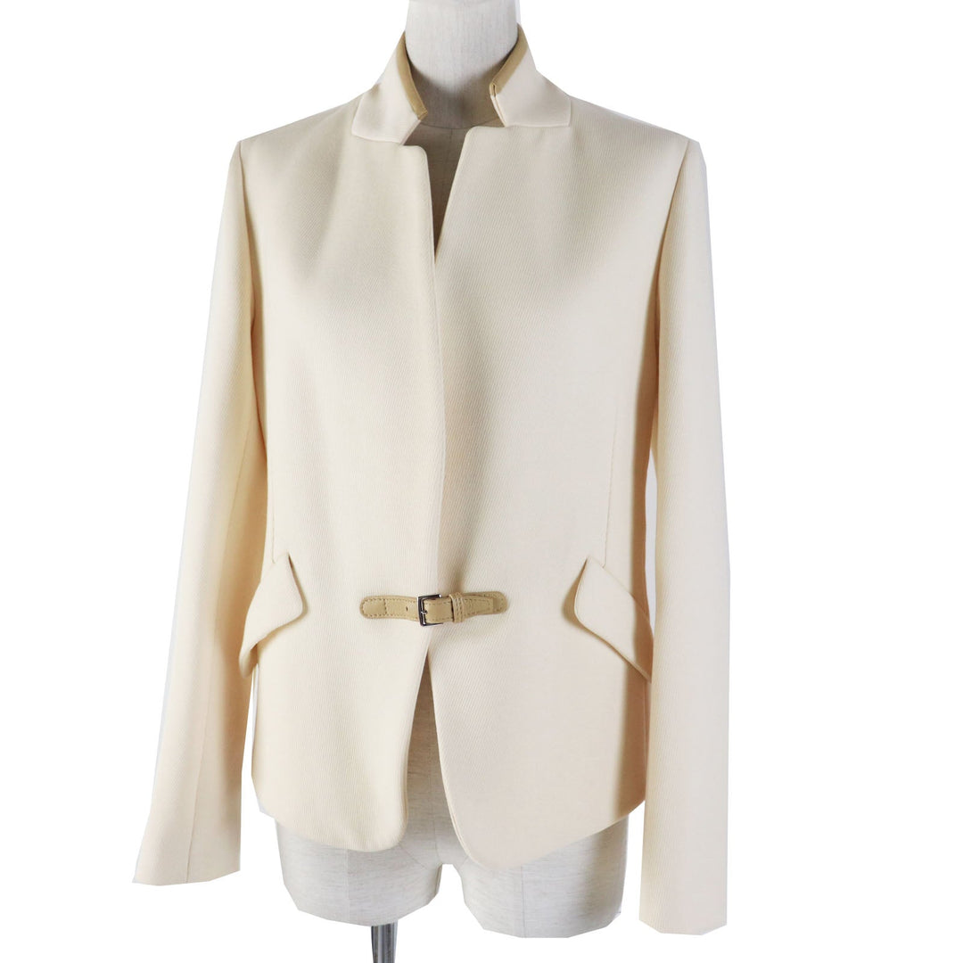 HERMES Other outerwear Outer: 95% wool, Outer: 5% cashmere, Lining: 65% rayon, Lining: 35% silk, Part: sheepskin Ivory beige Prefall collection Women 36 Used Authentic