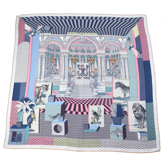 HERMES scarf Main: 70% cashmere, Main: 30% silk Gris Chine/Bleu/Rose Carre140 GRAND THEATRE NOUVEAU Women Used Authentic