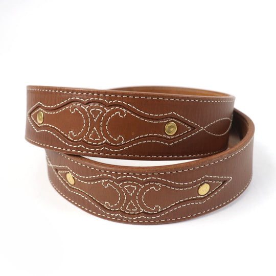 CELINE Shoulder strap 49S093AFT Main: Leather Tan Embroidered Calfskin Women Used Authentic