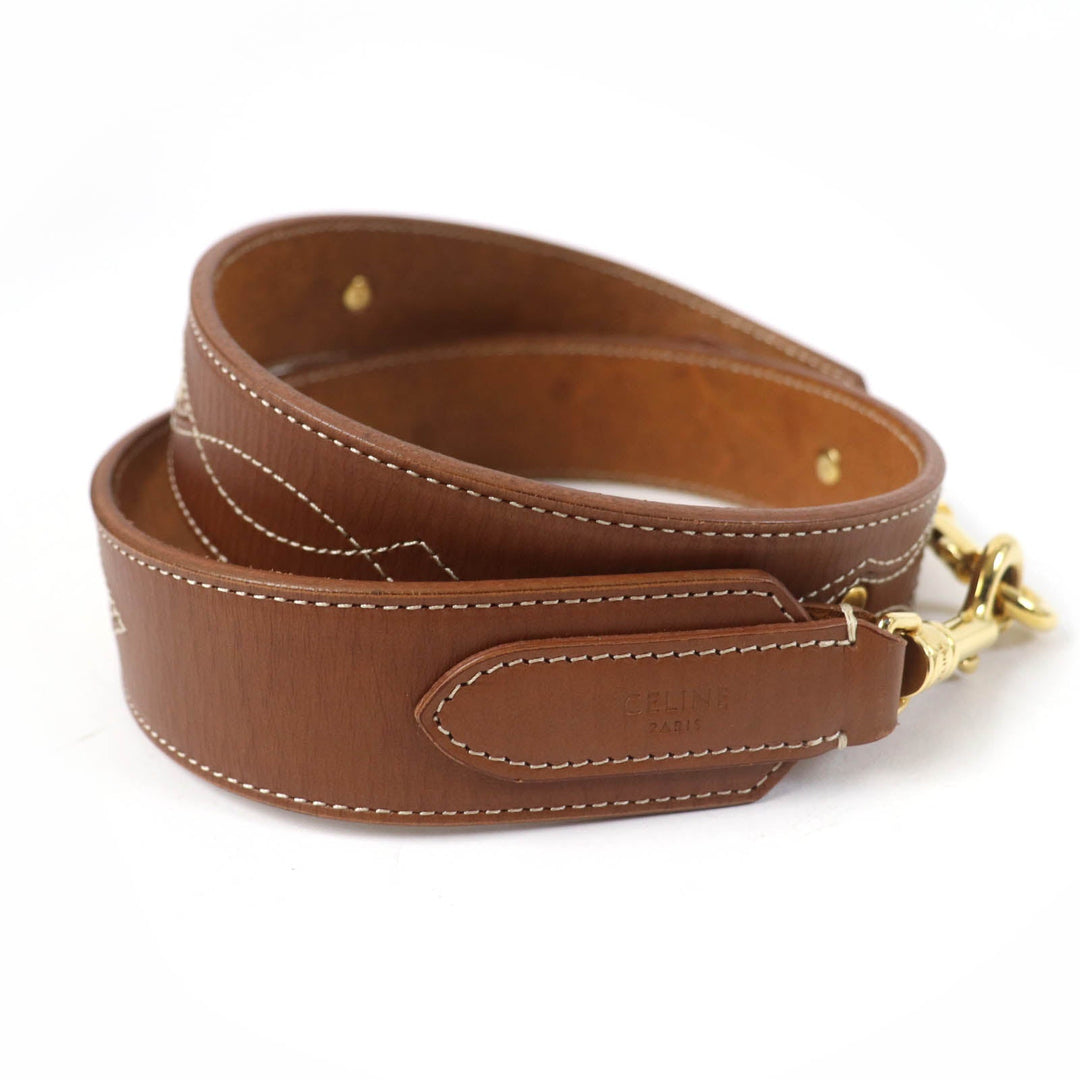 CELINE Shoulder strap 49S093AFT Main: Leather Tan Embroidered Calfskin Women Used Authentic