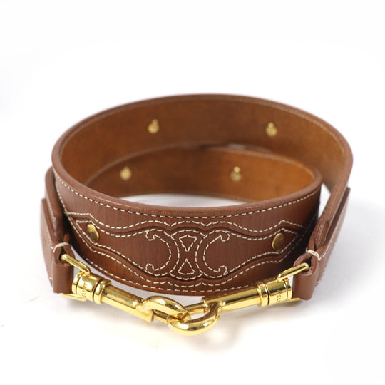 CELINE Shoulder strap 49S093AFT Main: Leather Tan Embroidered Calfskin Women Used Authentic