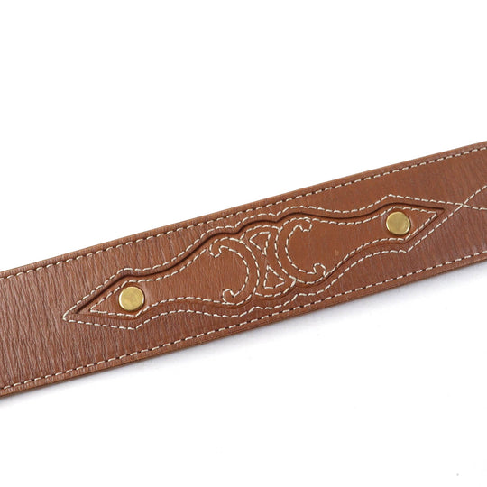 CELINE Shoulder strap 49S093AFT Main: Leather Tan Embroidered Calfskin Women Used Authentic