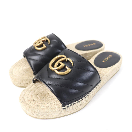 GUCCI Sandals 573028 Main: Leather black Women 34 1/2 Used Authentic