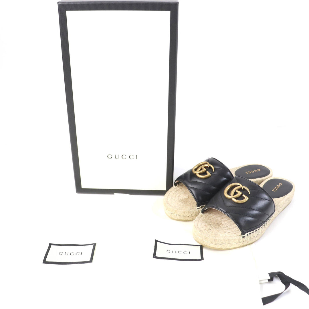 GUCCI Sandals 573028 Main: Leather black Women 34 1/2 Used Authentic