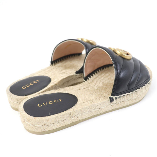 GUCCI Sandals 573028 Main: Leather black Women 34 1/2 Used Authentic