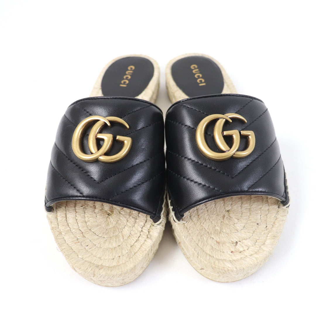 GUCCI Sandals 573028 Main: Leather black Women 34 1/2 Used Authentic
