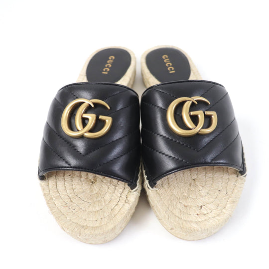 GUCCI Sandals 573028 Main: Leather black Women 34 1/2 Used Authentic
