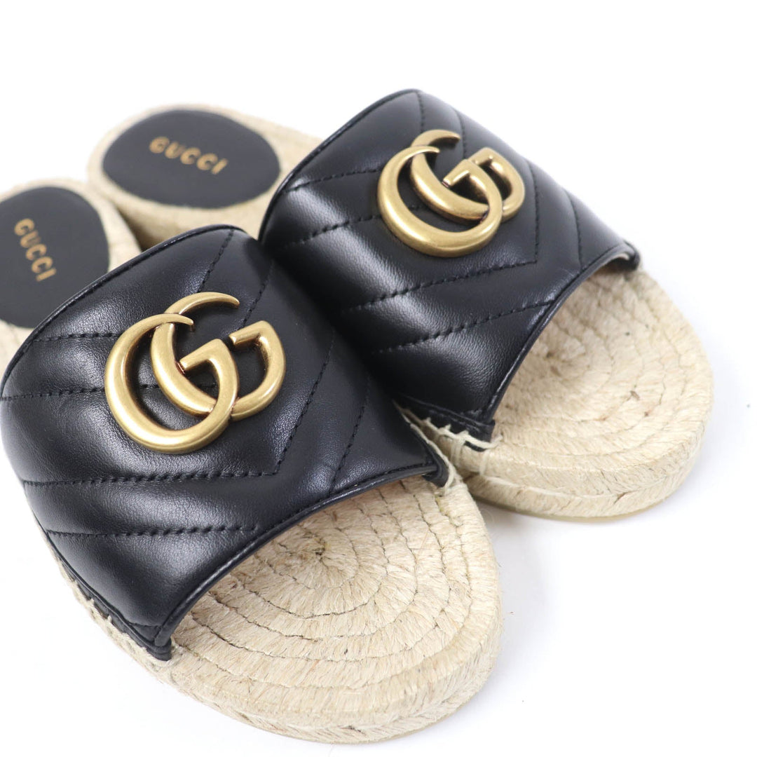 GUCCI Sandals 573028 Main: Leather black Women 34 1/2 Used Authentic