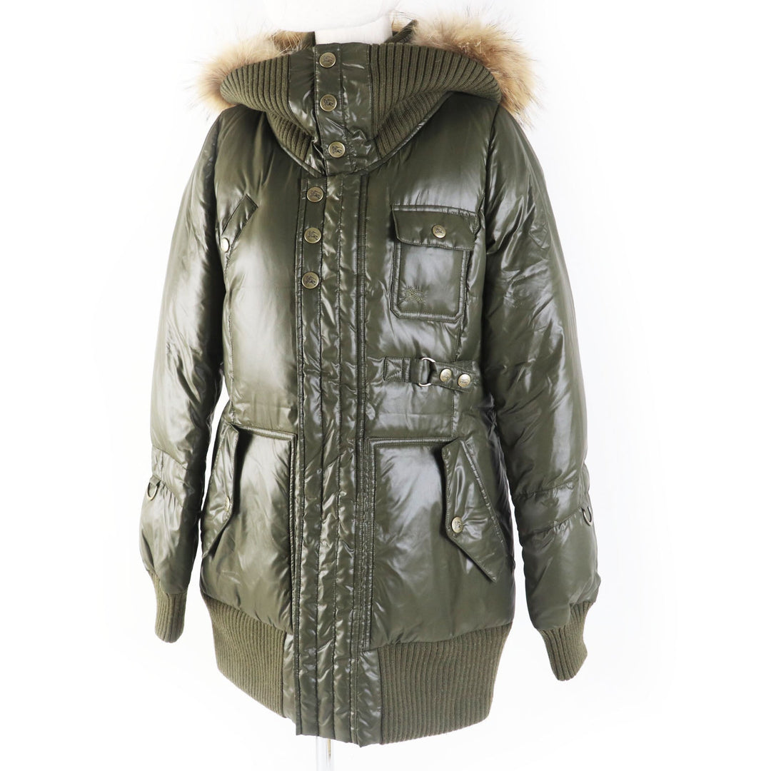 BURBERRY BLUE LABEL Down jacket FCF14-532-72 Outer: 100% nylon, Filling: 80% down, Filling: 20% feather, Lining: nylon, Lining: polyester khaki Women 40 Used Authentic