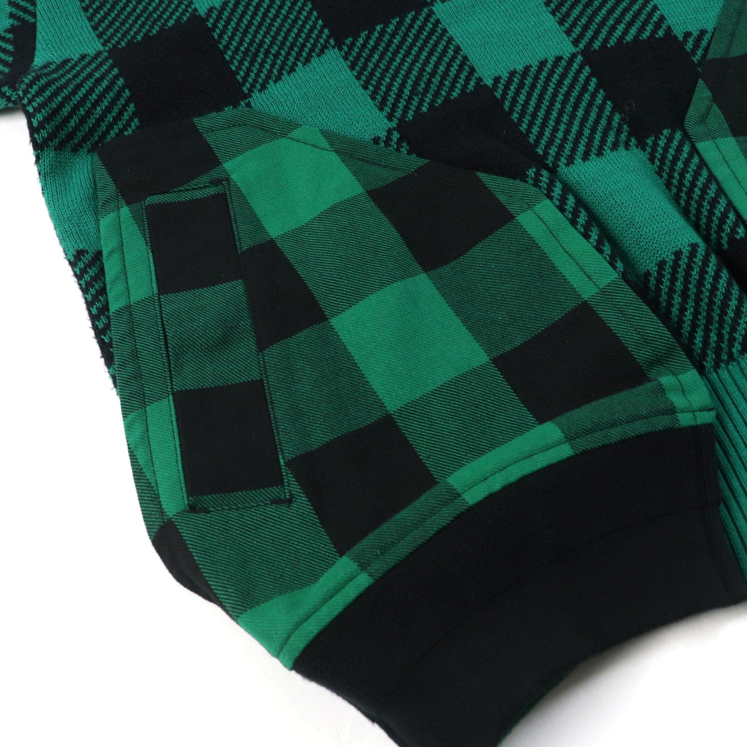 Sacai knit 22-02704M Main: 83% cotton, Main: 17% nylon, Part: 100% cotton, Part: 50% cotton, Part: 50% polyester Green black Buffalo Check Kint Pullover mens 2 Used Authentic