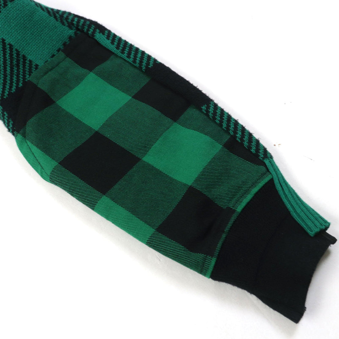 Sacai knit 22-02704M Main: 83% cotton, Main: 17% nylon, Part: 100% cotton, Part: 50% cotton, Part: 50% polyester Green black Buffalo Check Kint Pullover mens 2 Used Authentic