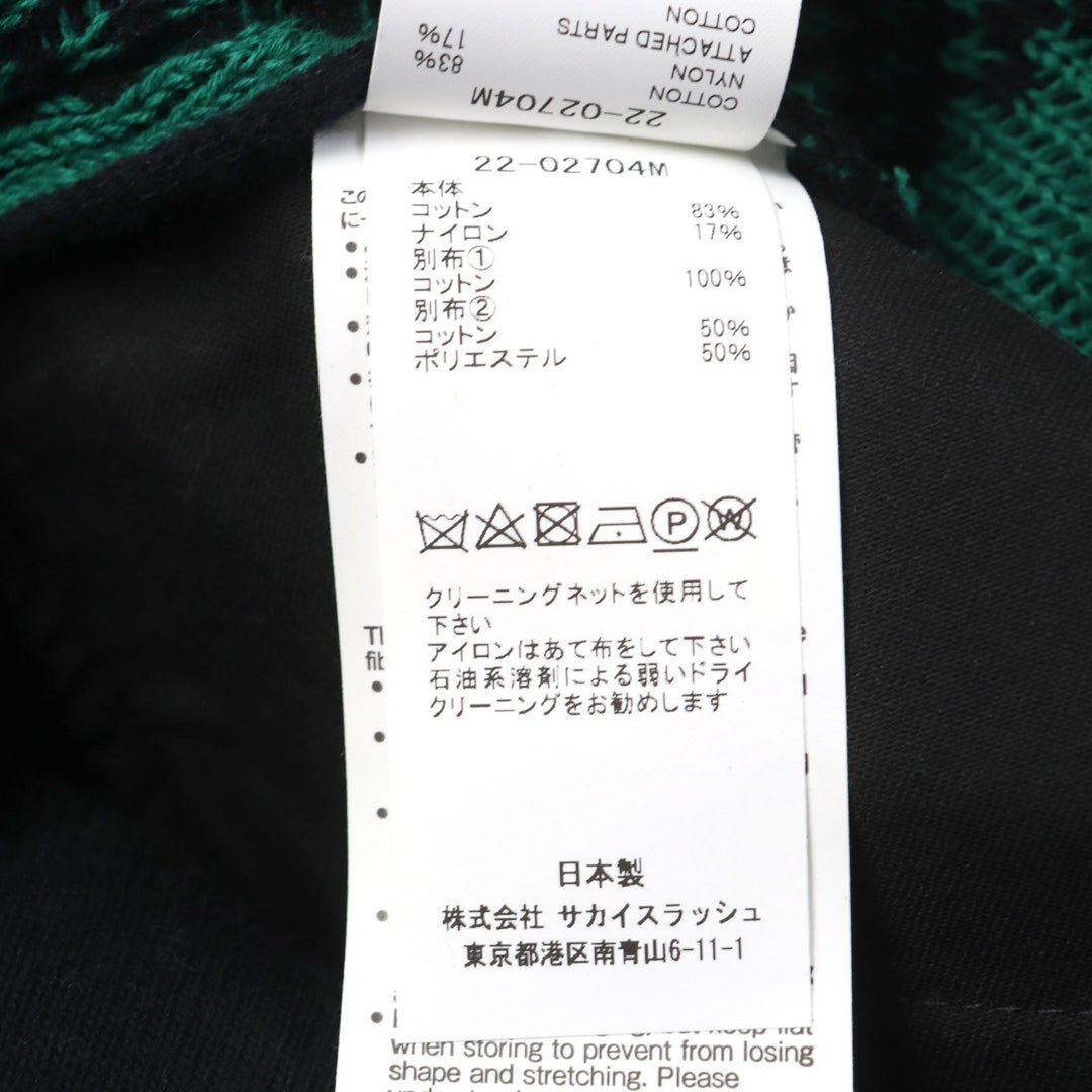 Sacai knit 22-02704M Main: 83% cotton, Main: 17% nylon, Part: 100% cotton, Part: 50% cotton, Part: 50% polyester Green black Buffalo Check Kint Pullover mens 2 Used Authentic
