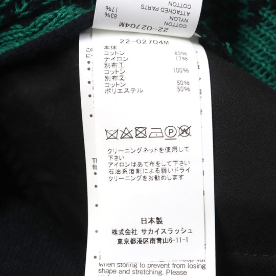 Sacai knit 22-02704M Main: 83% cotton, Main: 17% nylon, Part: 100% cotton, Part: 50% cotton, Part: 50% polyester Green black Buffalo Check Kint Pullover mens 2 Used Authentic