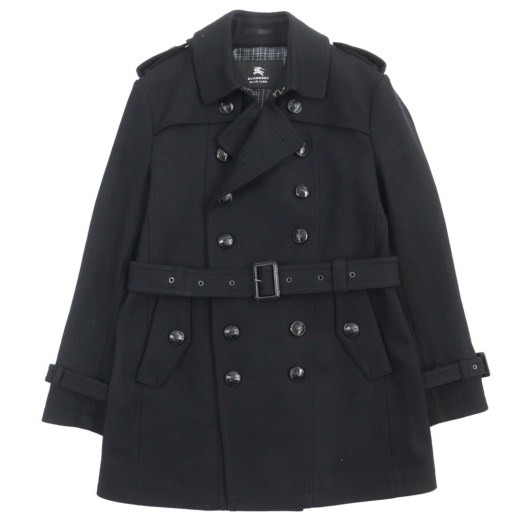 BURBERRY BLACK LABEL trench coat Outer material: 75% wool, Outer material: 25% nylon, Outer material: 5% cashmere, Leather part: cowhide, Lining: cupra black mens L Used Authentic