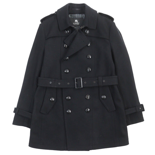 BURBERRY BLACK LABEL trench coat Outer material: 75% wool, Outer material: 25% nylon, Outer material: 5% cashmere, Leather part: cowhide, Lining: cupra black mens L Used Authentic