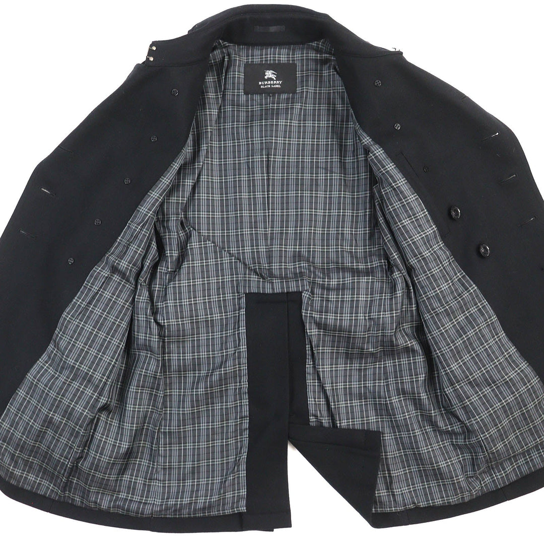 BURBERRY BLACK LABEL trench coat Outer material: 75% wool, Outer material: 25% nylon, Outer material: 5% cashmere, Leather part: cowhide, Lining: cupra black mens L Used Authentic